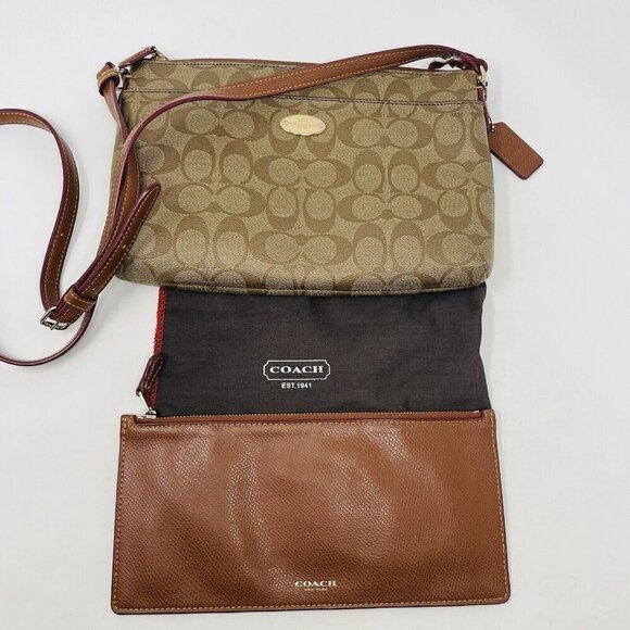 Coach F52657 Signature Crossbody Logo Purse with Removable Pouch in Brown $225 - Picture 1 of 13